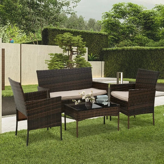 4 Pieces Patio Furniture Set, Rattan
