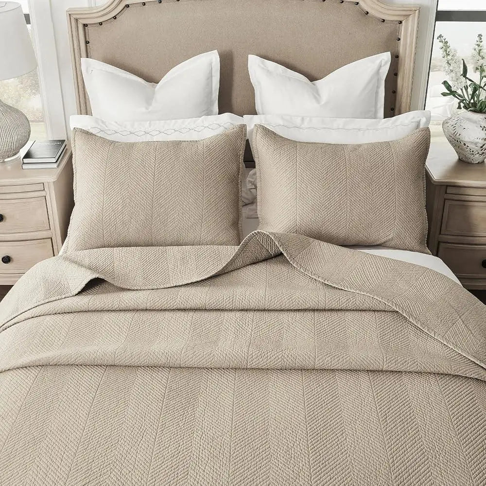 Reversible Luxury Cotton Quilt Set 3 Pieces King Quilt, Pillow Shams