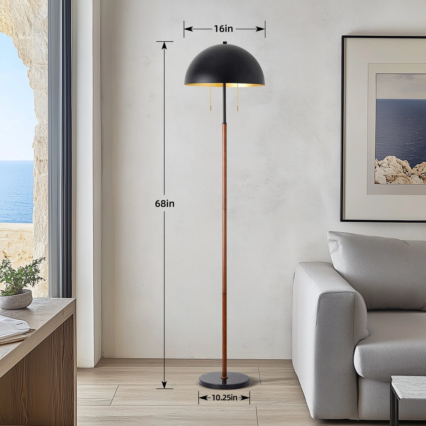 68" Tall 2-Light Floor Lamp With Marble Base