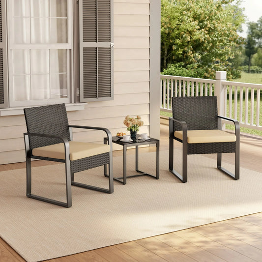 3-Piece Patio Chairs Set with Glass Coffee Table