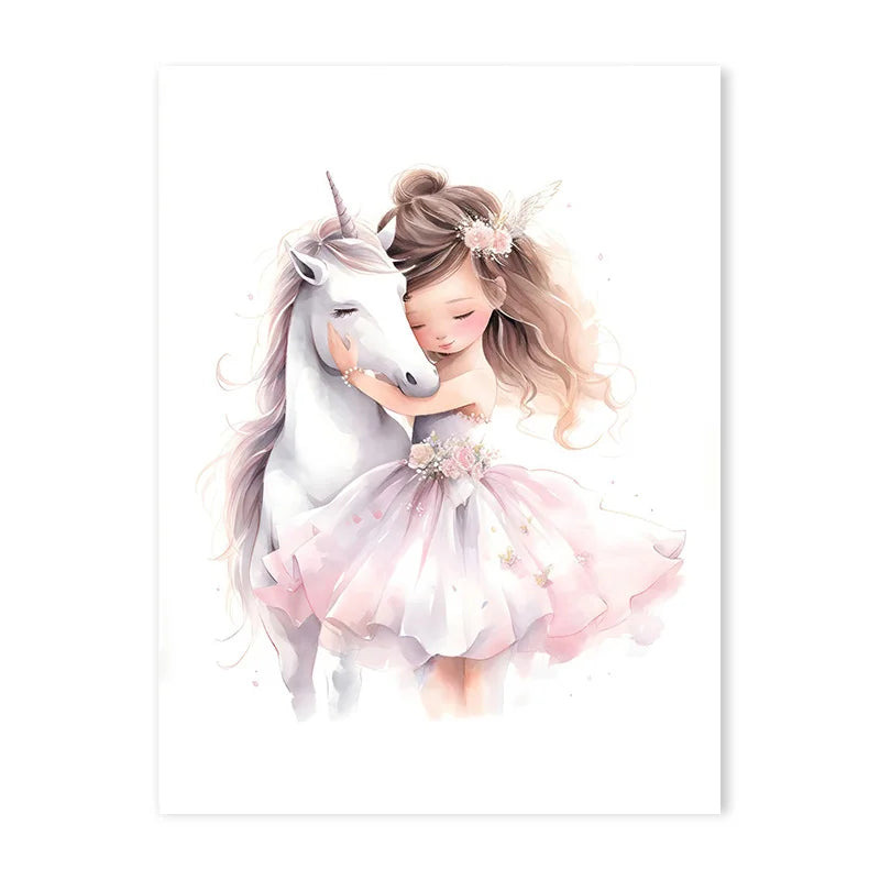 Pink Ballerina Girl Unicorn Butterfly Poster Kids Room Decorative Canvas Posters Nursery Wall Art Poster Baby Bedroom Decor
