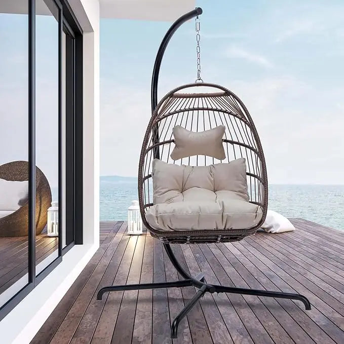 Patio Wicker Hanging Egg Chair with Stand