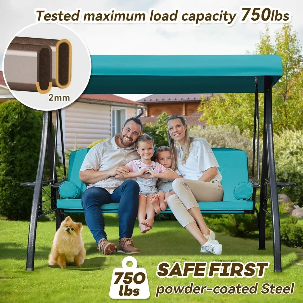 Outdoor Porch Swing with Adjustable Canopy
