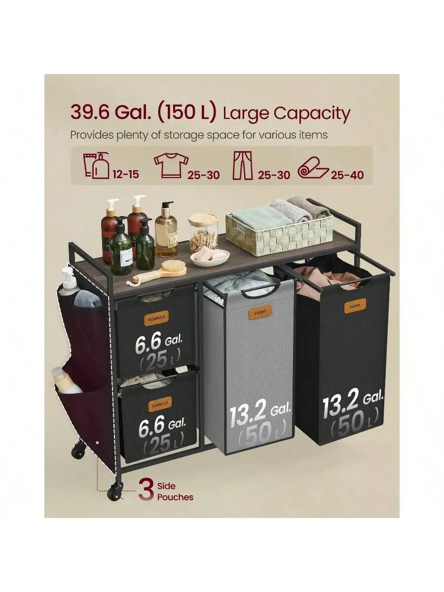 Laundry Hamper With 4 Compartments, 39.6 Gal.
