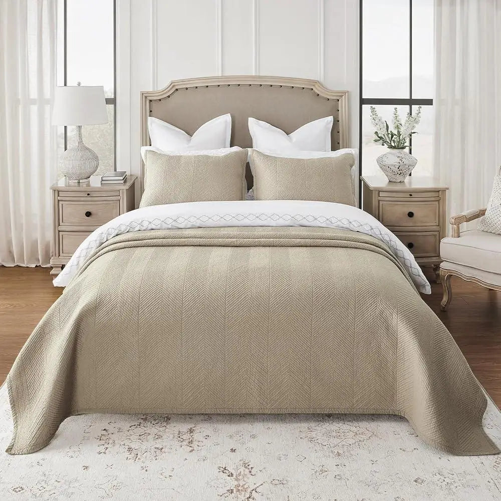 Reversible Luxury Cotton Quilt Set 3 Pieces King Quilt, Pillow Shams