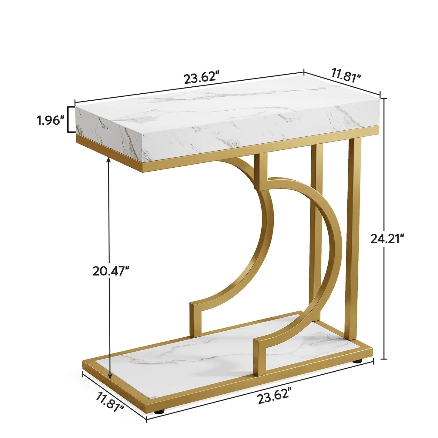 Narrow Side Table, White, Gold